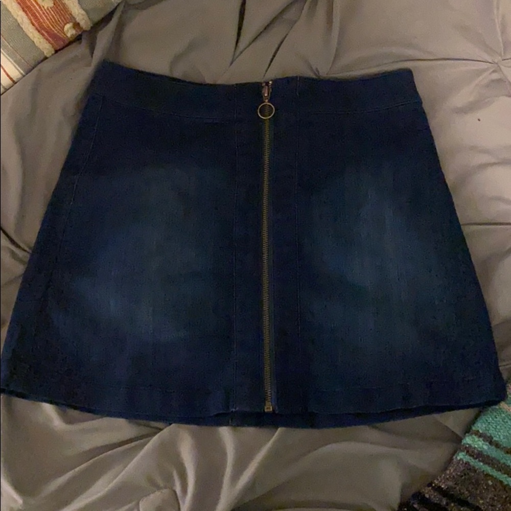 Super soft denim zip up skirt